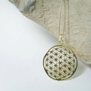 14K Gold Flower of Life Necklace, Original Charm Sacred Geometry Jewelry, Solid 14kt Yellow Gold, Dainty Pretty Pendant