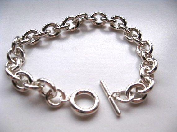 Monogrammed .925 Sterling Silver Toggle Link Charm Bracelet 