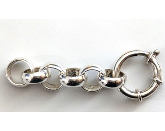 Sterling Silver Chain Extender with Spring Clasp for Large Link Necklaces, 11mm Rolo Chain, Strong and Safe