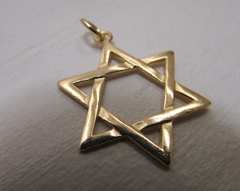 14K Gold Star of David Pendant, Large Classic Star of David Charm, Solid Gold, 1 1/4 inch (30mm)