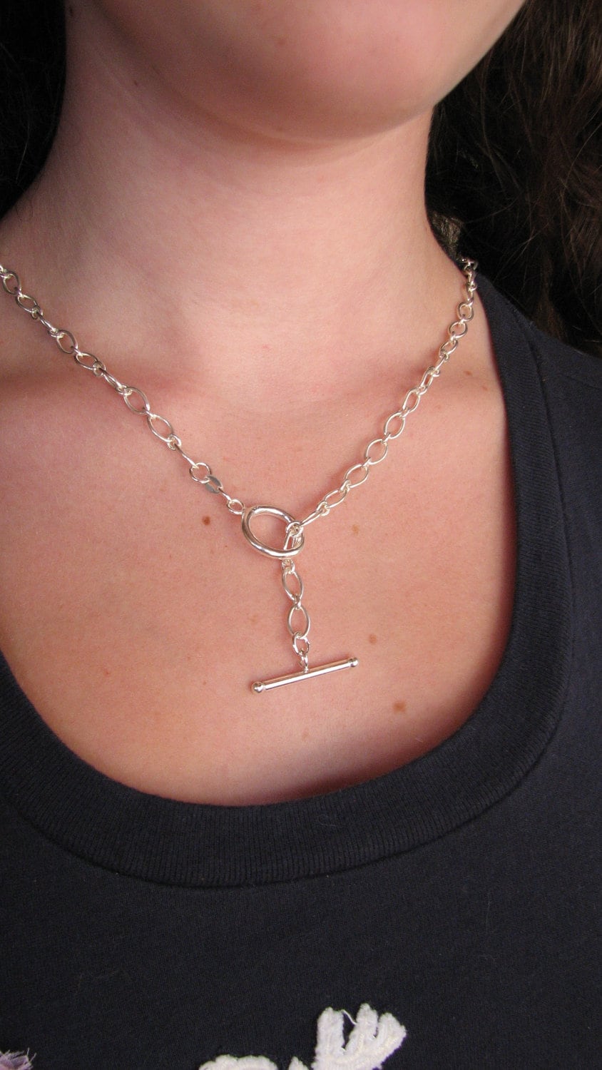 16 Inch Choker Chain Necklace With Toggle Clasp, Sterling Silver, 9x6mm ...