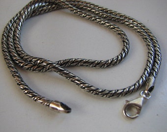 21 inch Oxidized Silver Rope Chain Necklace, 2mm Thick Solid 925 Sterling Silver with Lobster Clasp