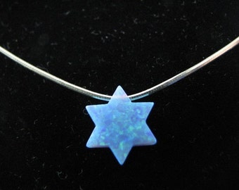 Star of David Necklace Opal on Sterling Silver Chain