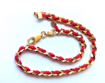 Gold Kabbalah Red String Bracelet Gold-plated over Sterling Silver