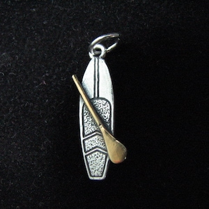 SUP Charm Stand Up Paddle Board Pendant Sterling Silver with Gold, Beach Jewelry