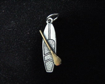 SUP Charme Stand Up Paddle Board Anhänger Sterling Silber mit Gold, Strand Schmuck