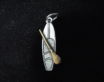 SUP Charm Stand Up Paddle Board Pendant Sterling Silver with Gold, Beach Jewelry