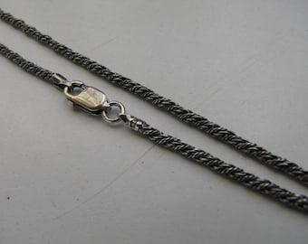 19 inch Rope Chain Oxidized Silver Necklace, Sterling Silver Antique Oxide Rope Necklace with Lobster Clasp