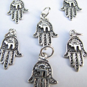 Sterling Silver Hamsa Charm Pendant with Chai Symbol for Bracelets and Chains