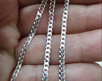 3mm Curb Necklace, Curb Chain in Sterling Silver with Secure Lobster Clasp, Real 925 Silver, All Lengths, Unisex, Can be Oxidized