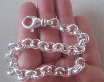 9 inch Sterling Silver 12mm Rolo Chain Bracelet with Lobster Clasp, Smooth and Shiny Round Links, Can be used as bracelet or anklet