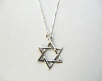 Men's Large Star of David Necklace Sterling Silver 24 inch Chain