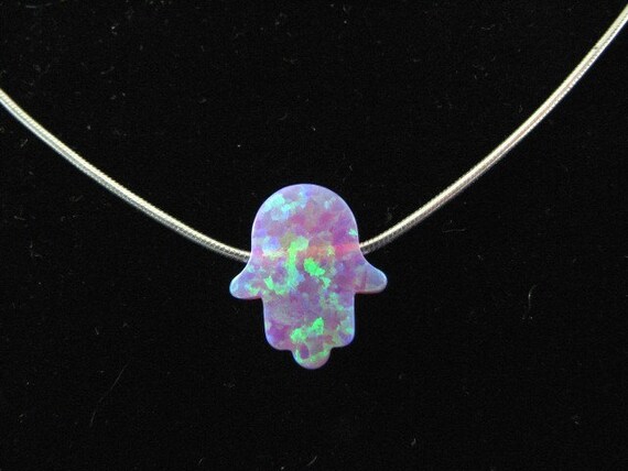 Authentic Pink Opal Hamsa Charm on Sterling Silver Necklace