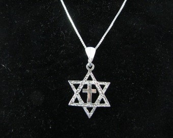 Sterling Silver Star of David with Cross Pendant and Chain