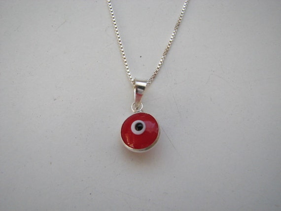 Fire Red Evil Eye Pendant Necklace Sterling Silver