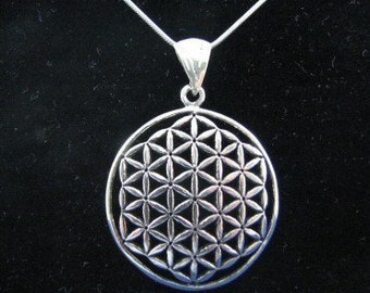 Sterling Silver Large Flower of Life Pendant and 30 inch Chain