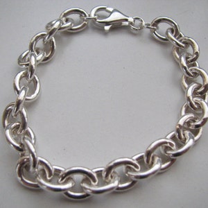 Silver Charm Bracelet, Heavy 9X7mm Oval Links, 925 Sterling Silver Bracelet, Strong Lobster Clasp, All Sizes