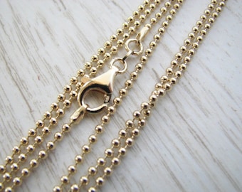 Long Gold Ball Chain, 30 inch 2mm Gold Ball Chain Necklace with Lobster Clasp, 14K Gold Plated over Sterling Silver, Long Layering Chain