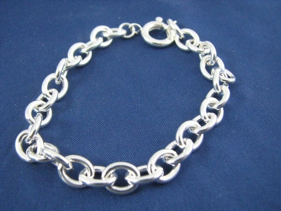 Oval Link Charm Bracelet Heavy and Solid, Sterling Silver 925 Oval Link Charm Bracelet Heavy and Solid, Sterling Silver 925