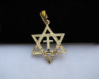 Goldfilled Star of David with Cross Pendant, Large Messianic Charm