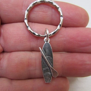 Stand Up Paddle Board Key ring , SUP Pendant on Key chain, 925 Sterling Silver Paddle Board Charm