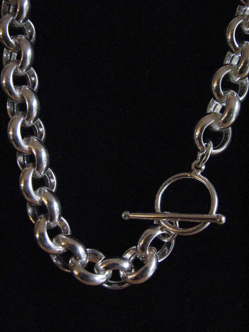 Solid 925 sterling silver Gorgeous 12mm Rolo Necklace with Toggle Clasp All Lengths layering or as statement necklace good for charms