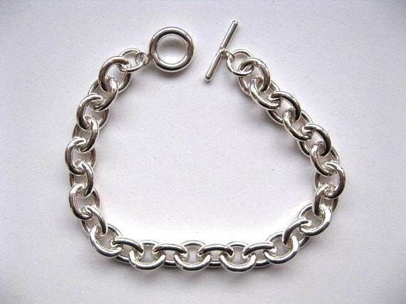 Sterling Silver Oval Link Charm Bracelet With Toggle Clasp 8