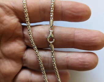 Sterling Silver 3mm Popcorn Chain 22 inch Necklace with Lobster Clasp, Solid 925