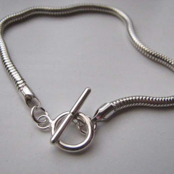 3mm Snake Sterling Silver Bracelet with Toggle Clasp, Snake Anklet Ankle Bracelet
