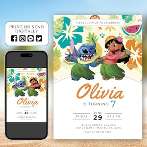 Lilo and Stitch Birthday Invitation, Printable Lilo and Stitch Invitation, Kids Stitch Birthday Invite, Aloha Luau Birthday, Canva Template