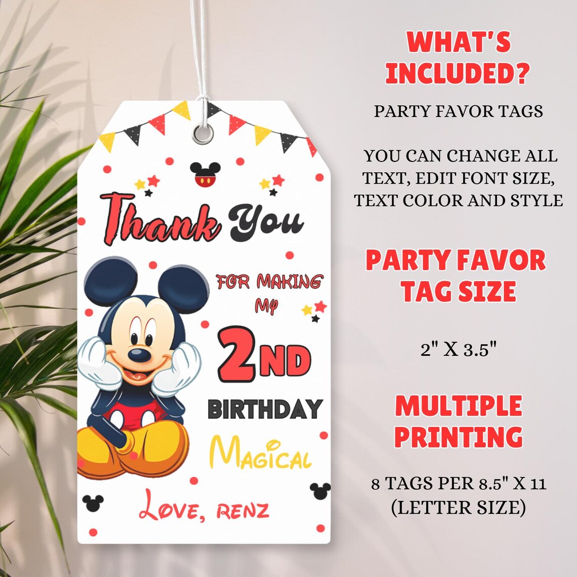 Editable Mickey Birthday Thank You Tags, Oh Twodles Birthday Boy Party ...