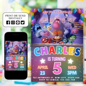 Editable Inside out 2 Birthday Invitation, Customizable Canva Template, For Boy and Girl Kids Printable invitation, Invite Instant Download