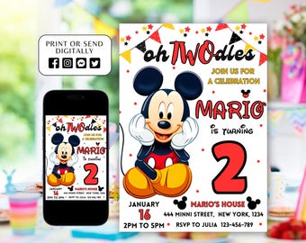 Oh Twodles Einladung, Mickey Geburtstagseinladung, Mickey Mouse Einladungen, Maus bearbeitbare Einladung, Mickey Twodles einladen, Mickey einladen