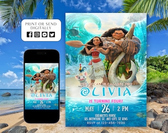 Moana Geburtstagseinladung, bearbeitbare digitale Hawaiian Moana Geburtstag einladen, Kinder Thema Party Einladung, Digital Moana Beach Vorlage