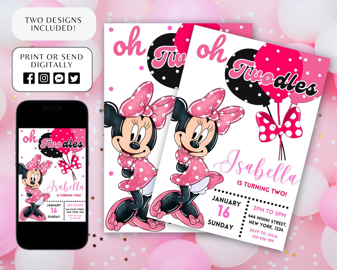 Minnie Mouse Birthday Invitation, Minnie Mouse Birthday Invite Template Printable, Minnie Mouse ...