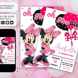 Minnie Mouse Birthday Invitation, Minnie Mouse Birthday Invite Template Printable, Minnie Mouse Invitation Digitally Editable in Canva