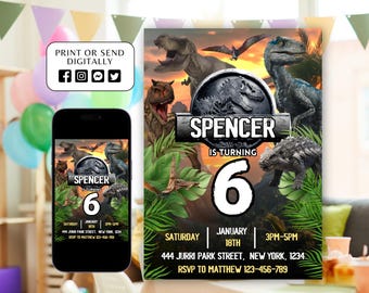 Welt Dinosaurier Park Geburtstagseinladung, Kindereinladung, Digitale Party einladen, moderne Geburtstag Vorlage druckbare, T-Rex-Party einladen