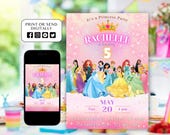 Princess Birthday Invitation, Princess Invitation, Princess Party Invitation, Girl Princesses Theme Invite Digital Editable Instant download