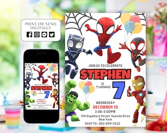Spidey And His Amazing Friends Birthday Invitation, Spidey Invitation Spiderman Party Spidey And Friends Boy Invite Digital Instant Editable