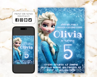 Gefrorene Geburtstagseinladung, druckbare Prinzessin Elsa Einladung, Mädchen Kinder Elsa Geburtstag einladen, Gefrorene Cartoon Geburtstag, Canva Vorlage