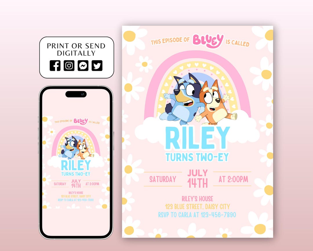 Invitations Anniversaire Bluey - 8 Cartes + Enveloppes - Découpées, Thème Enfant