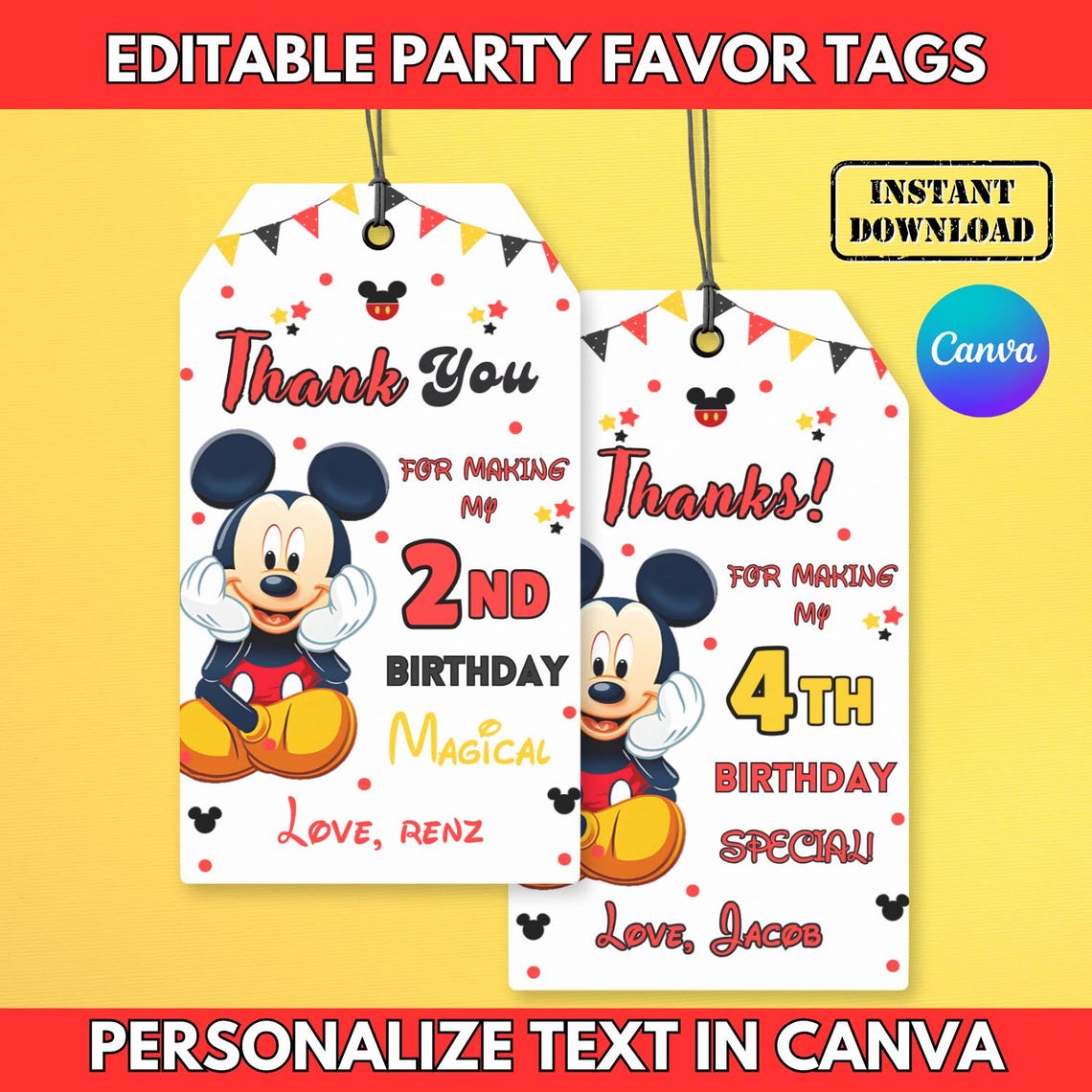 Editable Mickey Birthday Thank You Tags, Oh Twodles Birthday Boy Party ...