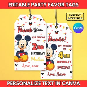 Etichette modificabili di ringraziamento per il compleanno di Topolino, etichette per bomboniere per la festa di compleanno di Oh TWOdles, etichetta di ringraziamento personalizzabile a tema Topolino, download immediato