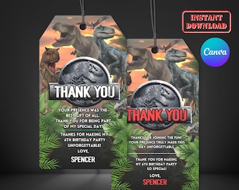 World Dinosaur Park Party Favor Tag, Customizable World Dinosaur Theme Thank You Tag, T-Rex Party Invite, Dinosaur Park Birthday Invitation