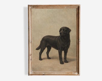 Vintage black lab oil painting print, Timeless Dog Portrait Wall Art, Antique Style Pet Artwork, Classic pet decor