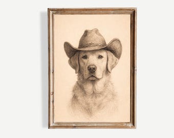 Cowboy Pet Portrait | Cowboy Pet Portrait | Western Pet Portrait | Cowboy Hat Pet Portrait | Pet Gifts