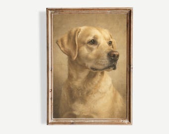 Vintage Yellow Labrador Wall Art Print, Classic Oil Painting Style Dog Portrait, Antique Pet Artwork, Neutral Farmhouse Decor