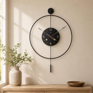 Minimalistische Wanduhr aus Metall: Abstrakte geometrische Kunst, minimales Licht Luxus Silent Pendel Wanduhr, modernes neutrales Wohnkultur Geschenk