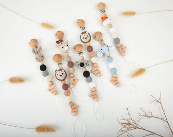 Personalisierte Schnullerclip und Rassel-Set|individuelles Baby-Dusche-Geschenk|Pastell Babygirl Binky Halter|Baby Schnullerkette aus Holz|Neugeborenen Geschenk