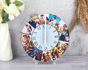 Custom photo wall clock, Personalized wall clock, Wall clock with pictures, Wall clock for dad,Fathers day gift wall clock,gift to family